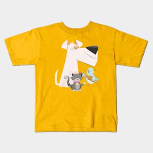 Cute Animal Band with Terrier, Cat and Bird Kids T-Shirt